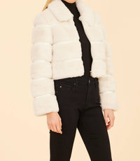 DOLCE CABO Paneled Faux Fur Vegan Leather Cropped Jacket in ivory - women's jacket