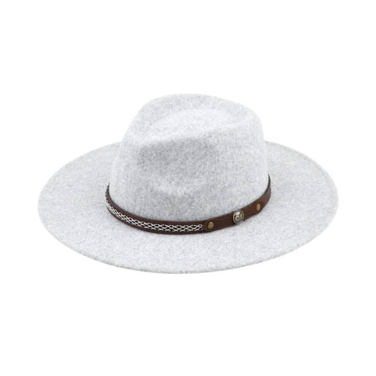 C.C - Women's Panama Vegan Felt Hat With Leather Belt