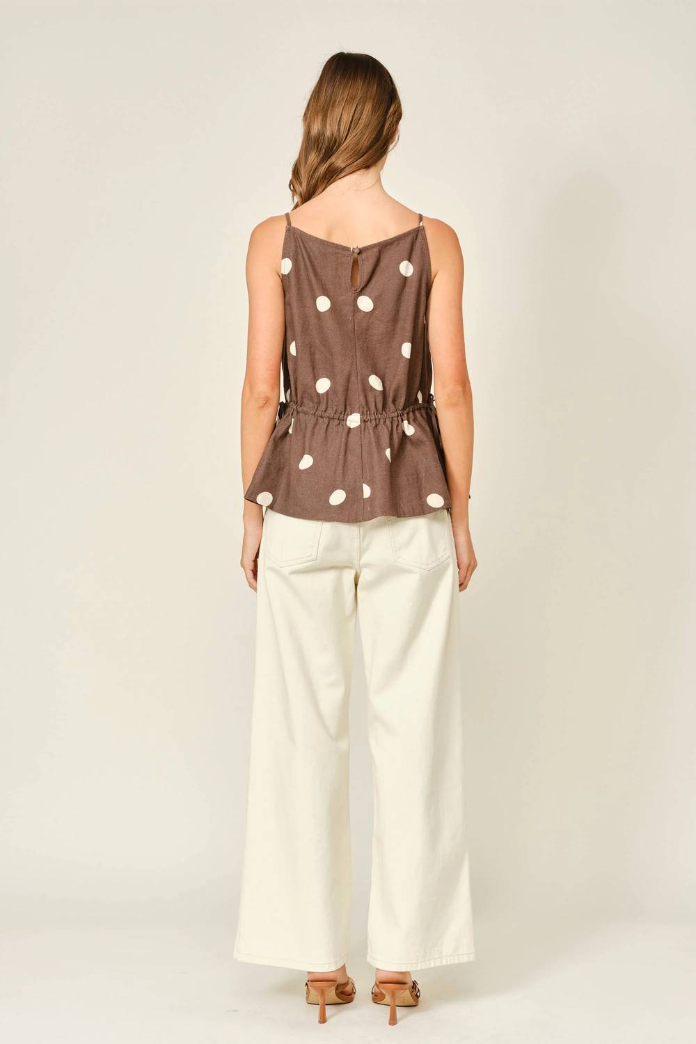 Aaron & Amber - Soft Touch Polka Dot Babydoll Waist Top