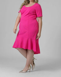 London Times - Elestria Scoop Neck Short Sleeve Midi Dress