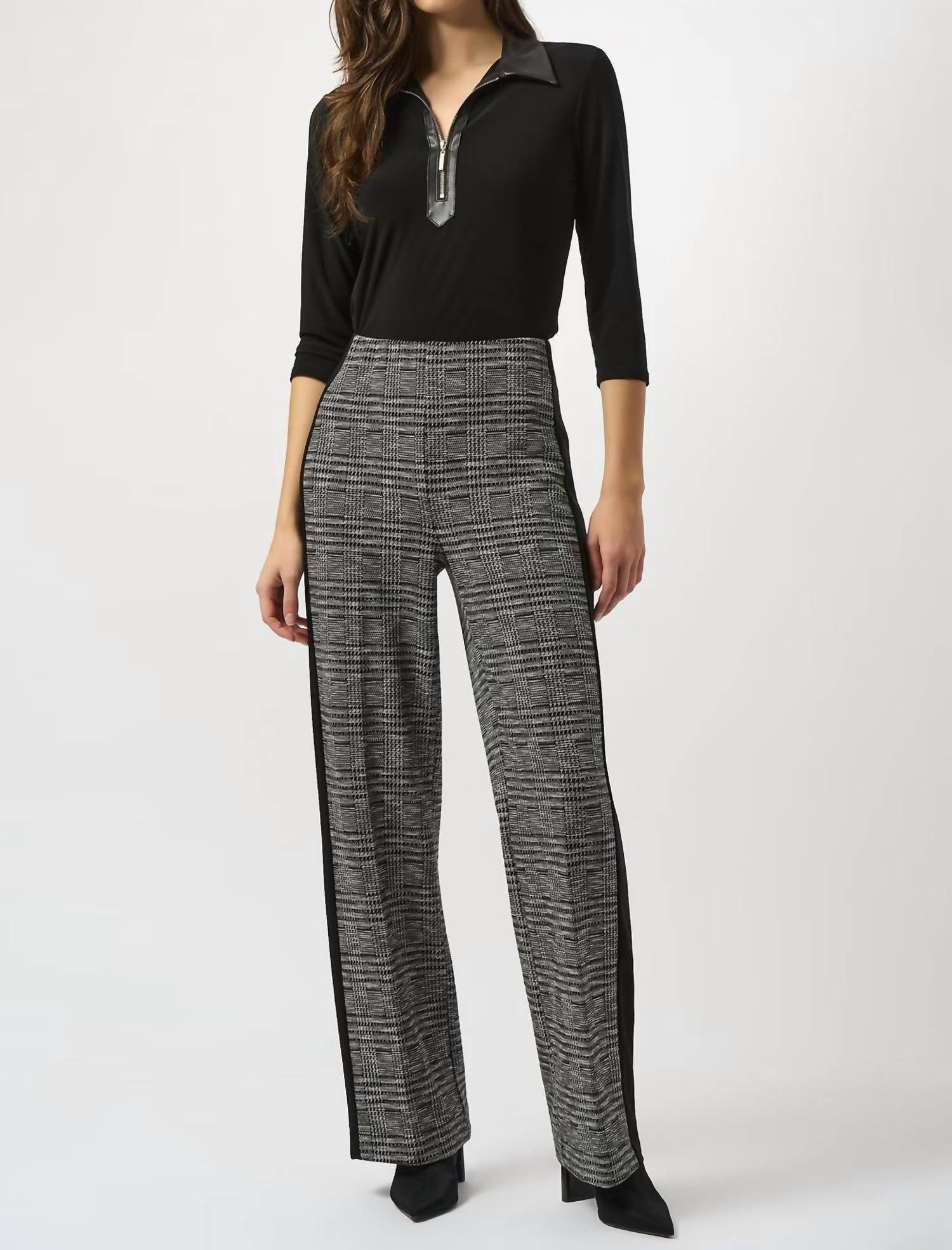 Joseph Ribkoff - Plaid Mid Rise Wide Leg Trousers