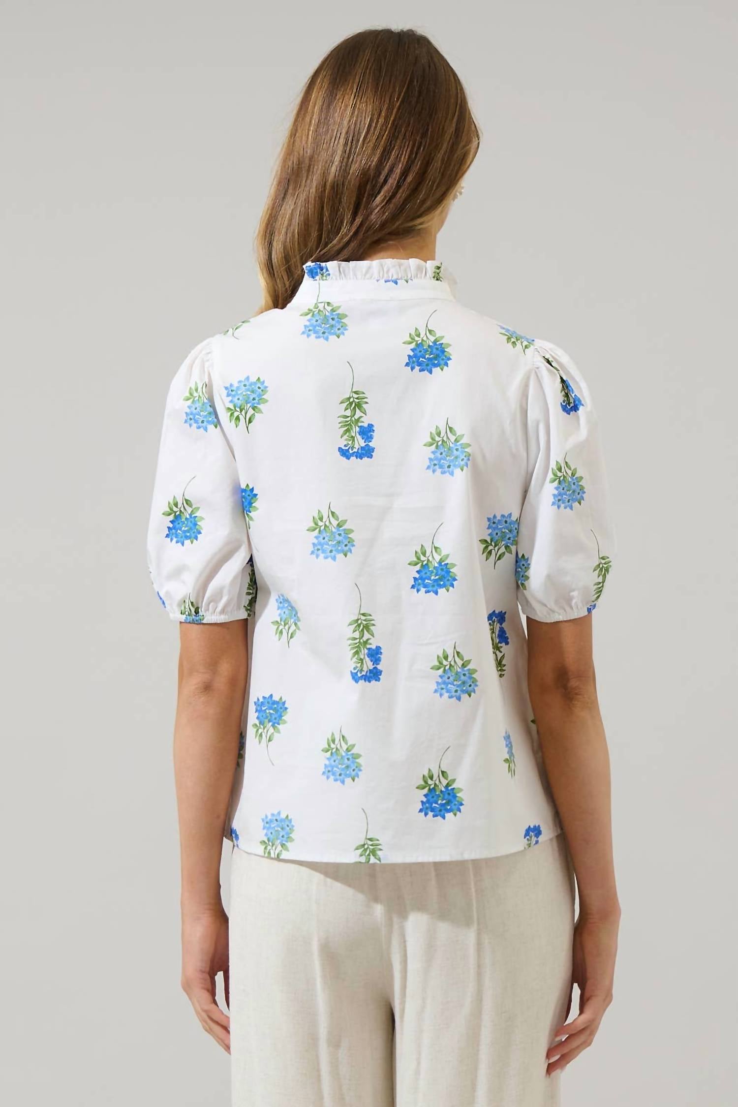 Sugarlips - Jillian Floral Miraya Mock Neck Poplin Top