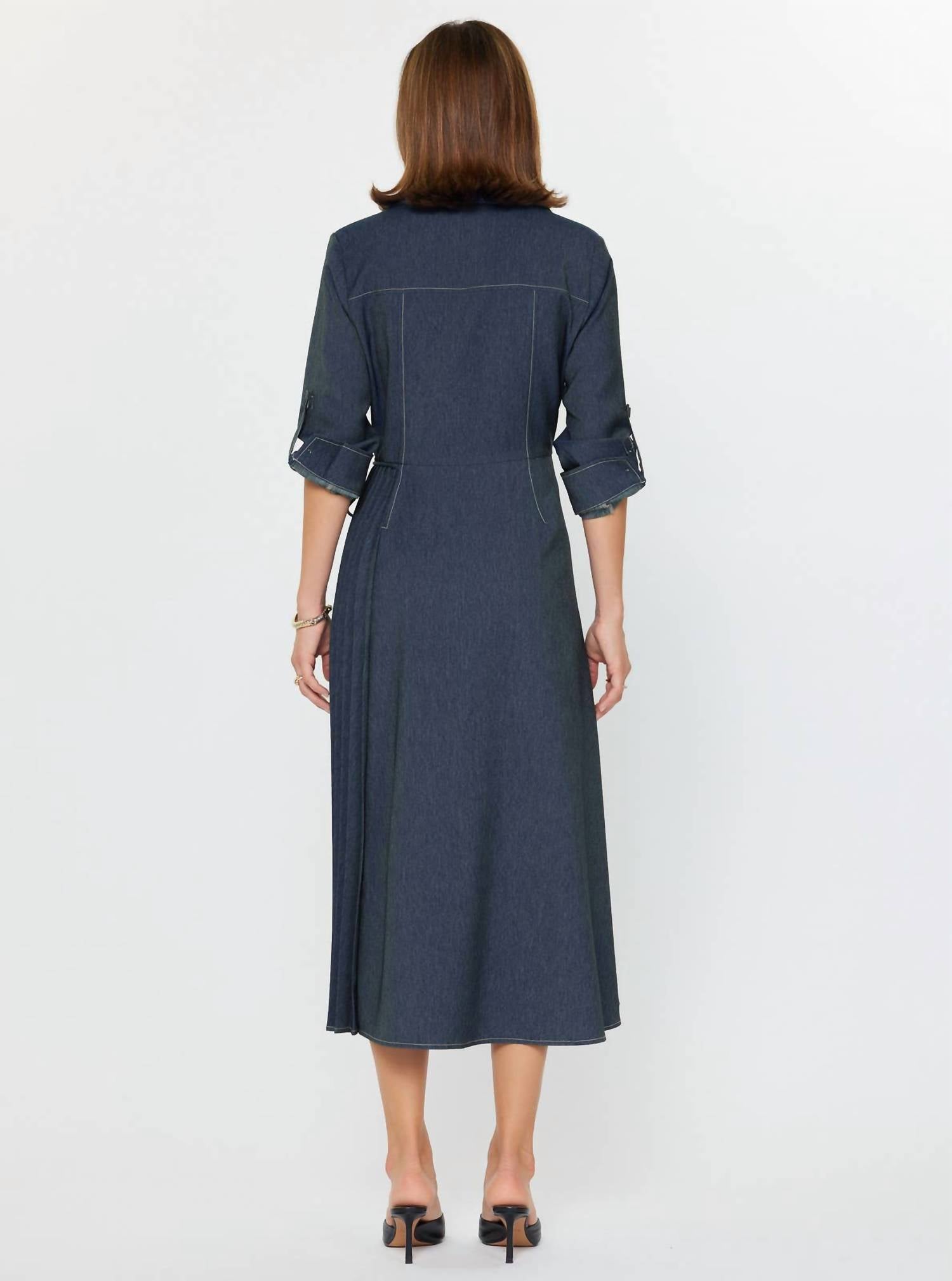 Current Air - Denim Wrap Pleat Detail Midi Dress