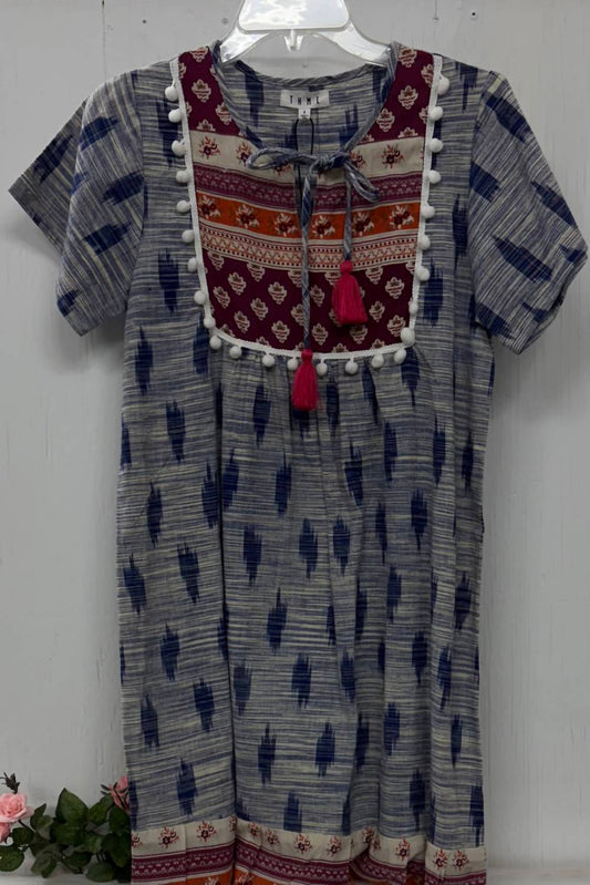 Thml - Women's Boho Printed Short Sleeve Dress With Tassels