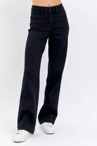 Judy Blue High Waisted Patch Pocket Straight Leg Jeans in black - women's jeans