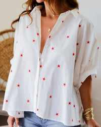Shewin - Stars Puff Sleeve Loose Shirt