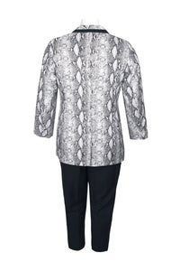 Emily Shalant - Women's Notched Collar Crepe Jacket & Pencil Pant Set - Plus