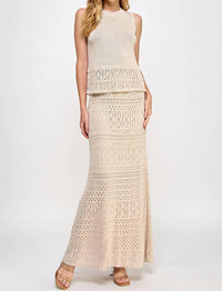 ELLISON Women's Knit Crochet Skirt in taupe - women's skirt - view 5