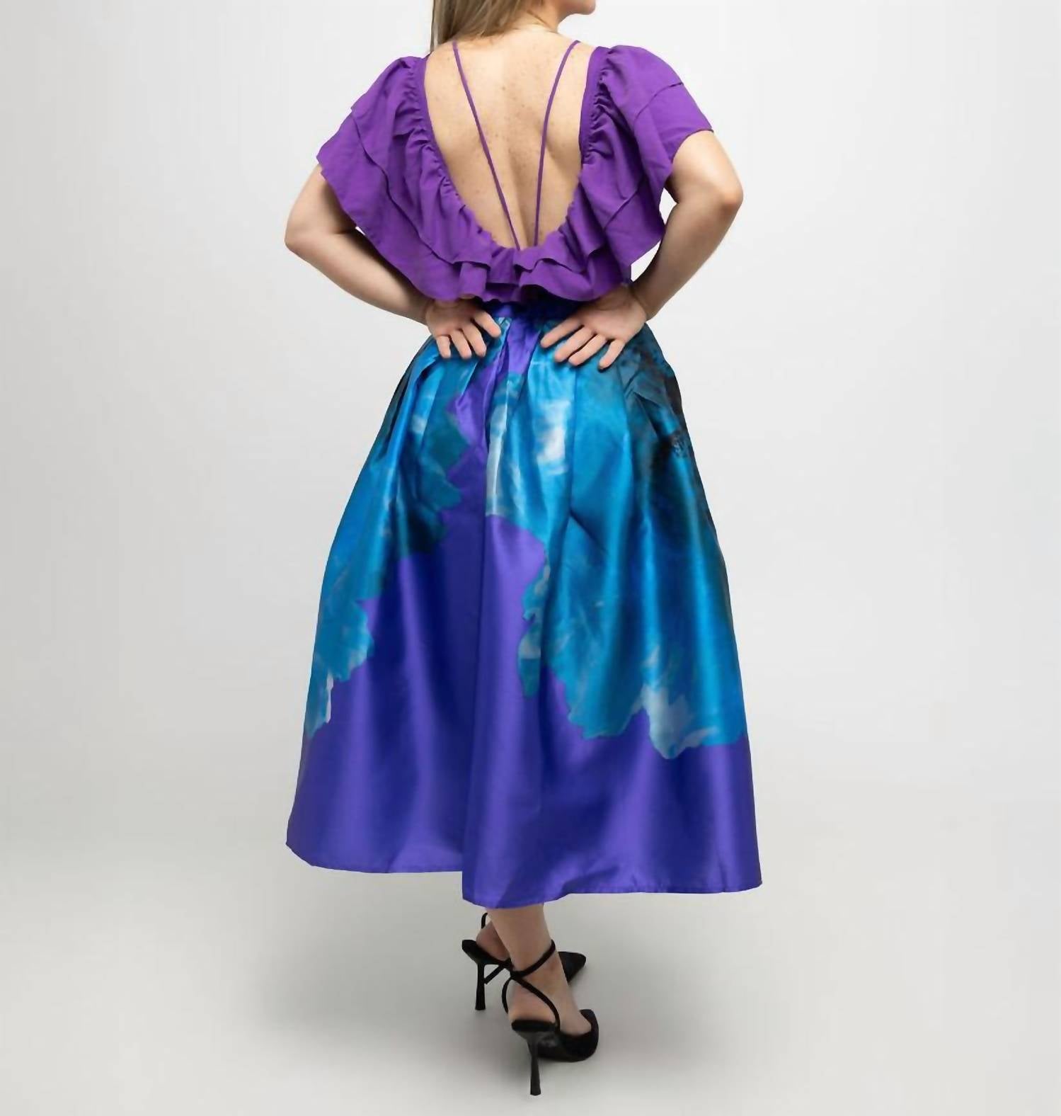 INA Fashion High Waist Floral Print Flare Midi Skirt in purple - women's skirt - alternate view