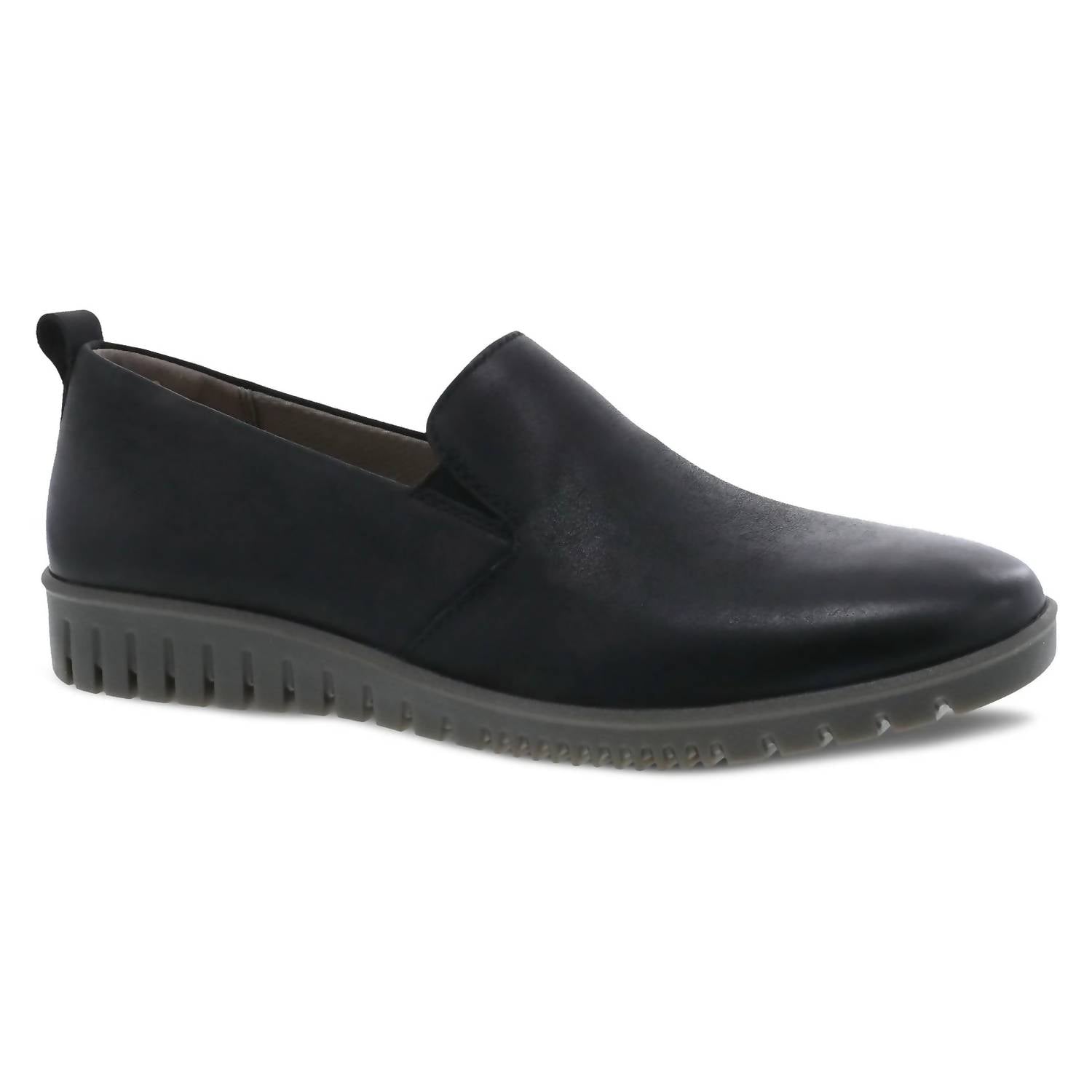 dansko Women's Linley Burnished Calf Slip On Loafer in black - women's shoe