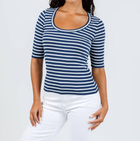 Goldie - Rebecca Striped Rib Half Sleeve Top