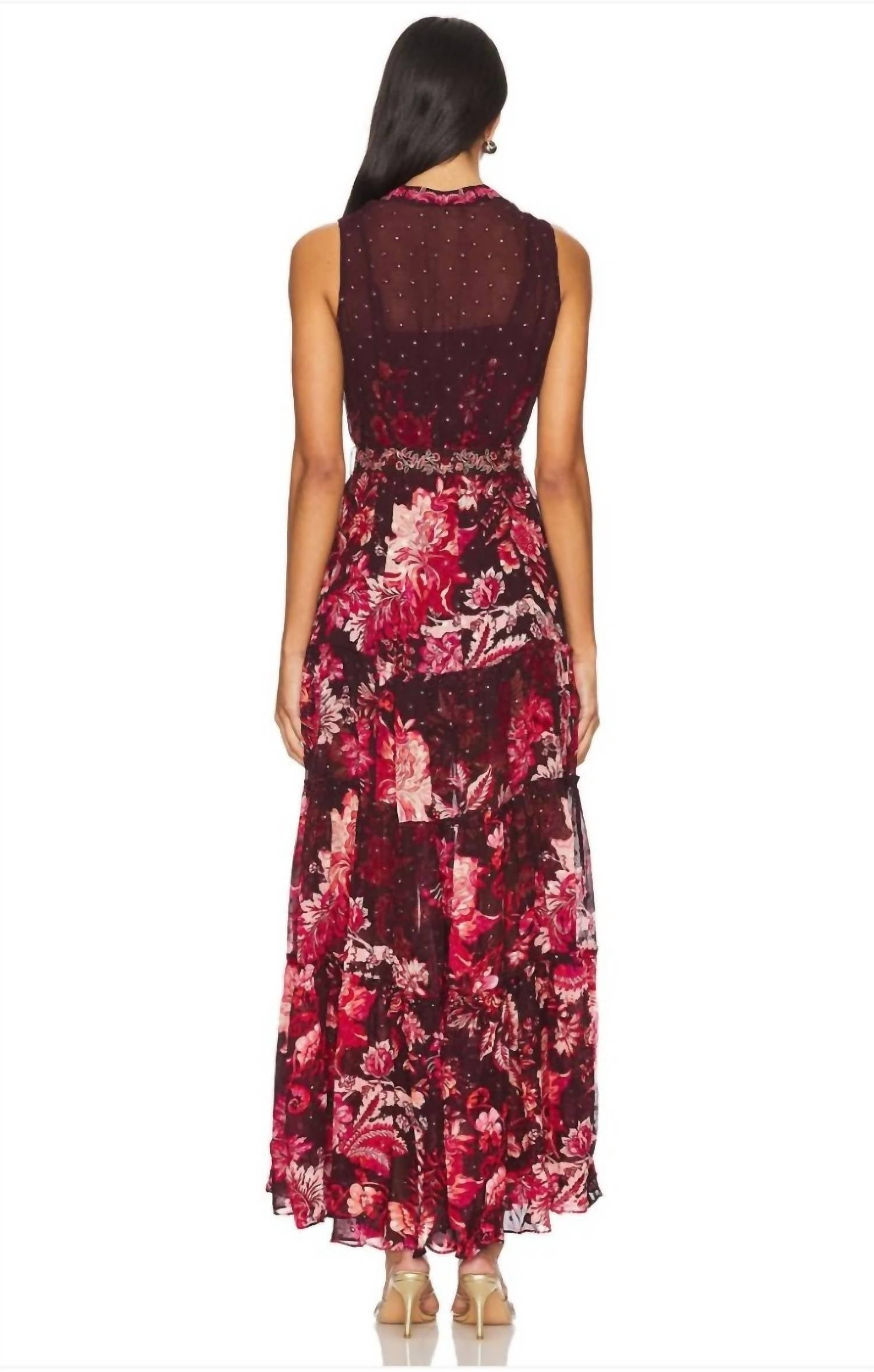 HEMANT & NANDITA Long Dress With Belt in red - women's dress - detail view