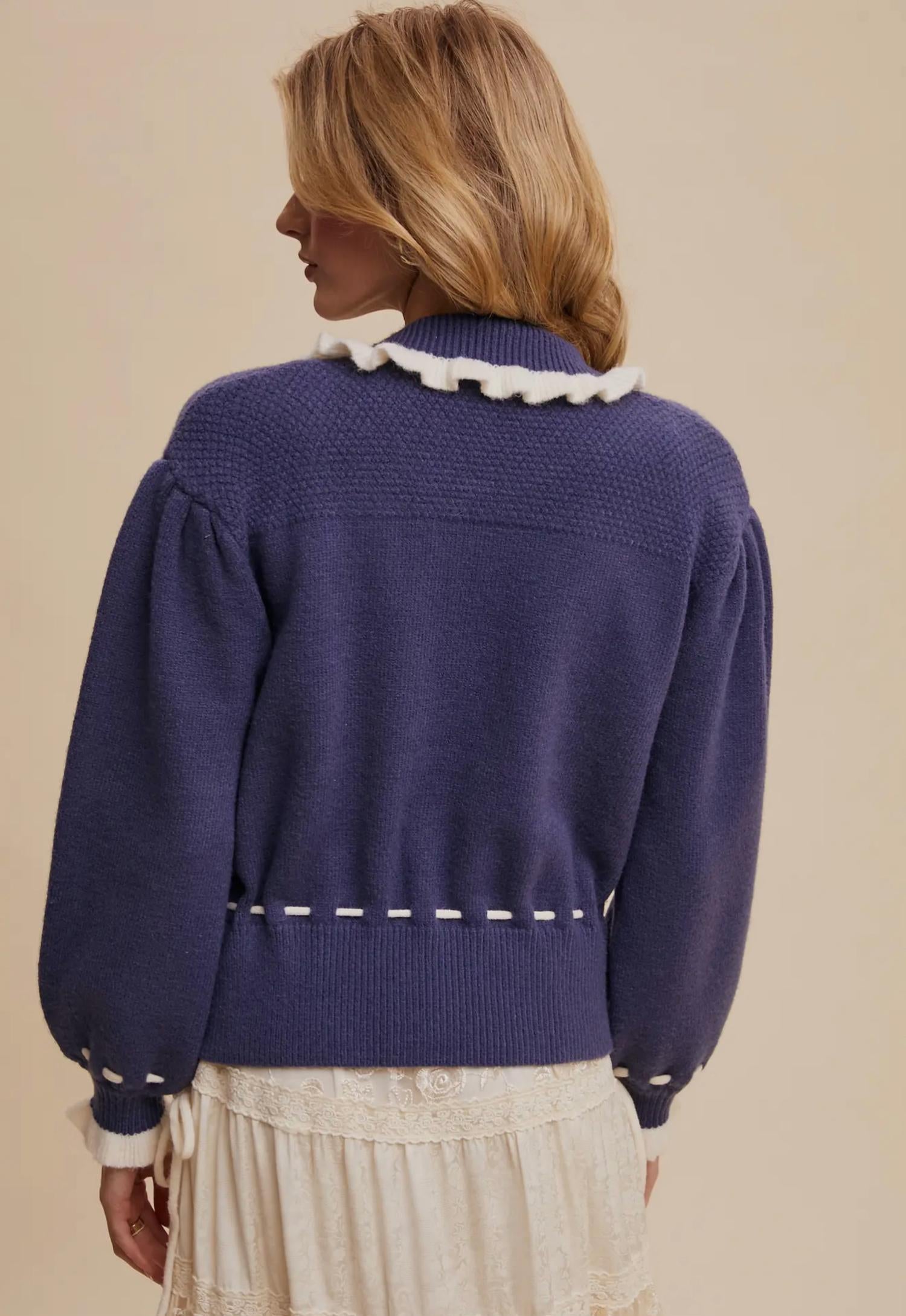 Listicle The Meadow Bloom Knit Cardigan in blue - women's cardigan - alternate view