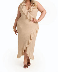 Fashion Szn Curve - Ruffle Wrap Sleeveless Midi Dress - Plus Size
