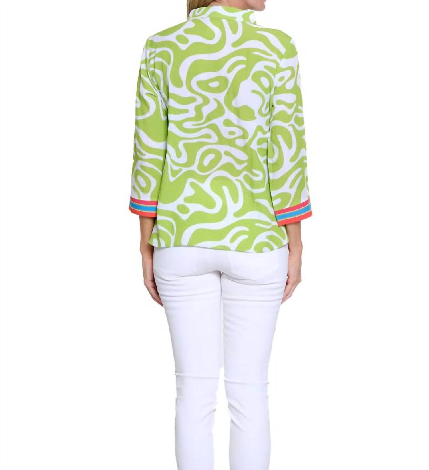 Multiples Palm Breeze Notch Neck Top in multi - women's shirt - alternate view