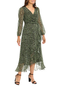 London Times - Animal Print Faux-Wrap Midi Dress