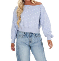 PAPERMOON Comfy Spot Polka Dot Off Shoulder Sweatshirt in light blue - women's sweater - view 4