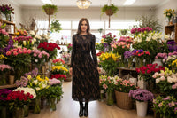 Soya Concept Graphic Long Sleeve Tie Waist Maxi Dress in black - women's dress - alternate view