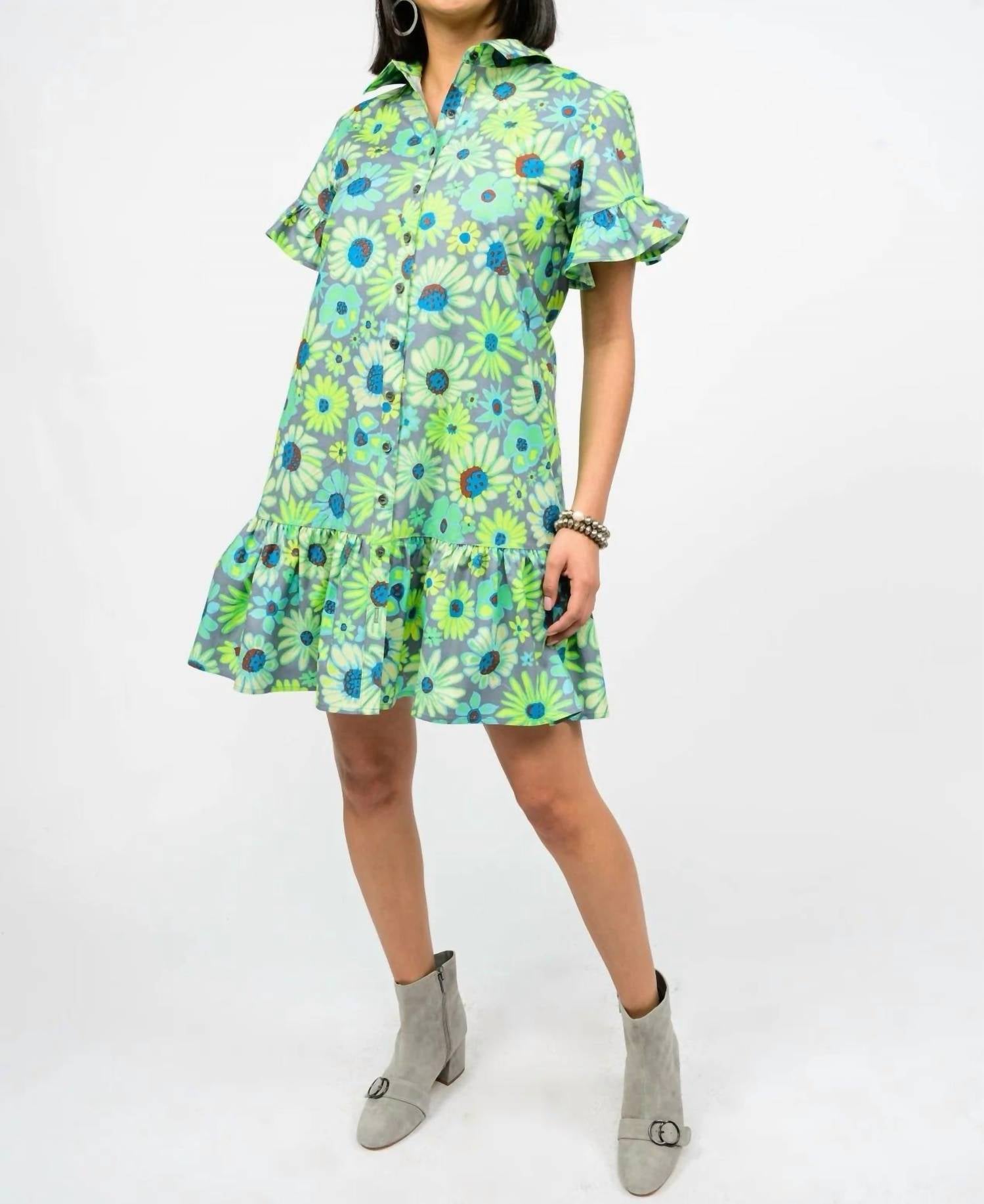 Ivy Jane Women's Neon Blooms Shirt Dress in grey - women's dress - detail view