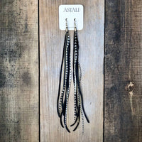 Astali - Women's Leather, Feather Antique Brass Long Earring