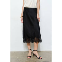 INA Fashion Classic Silky With Lace Hem Midi Skirt in black - women's skirt