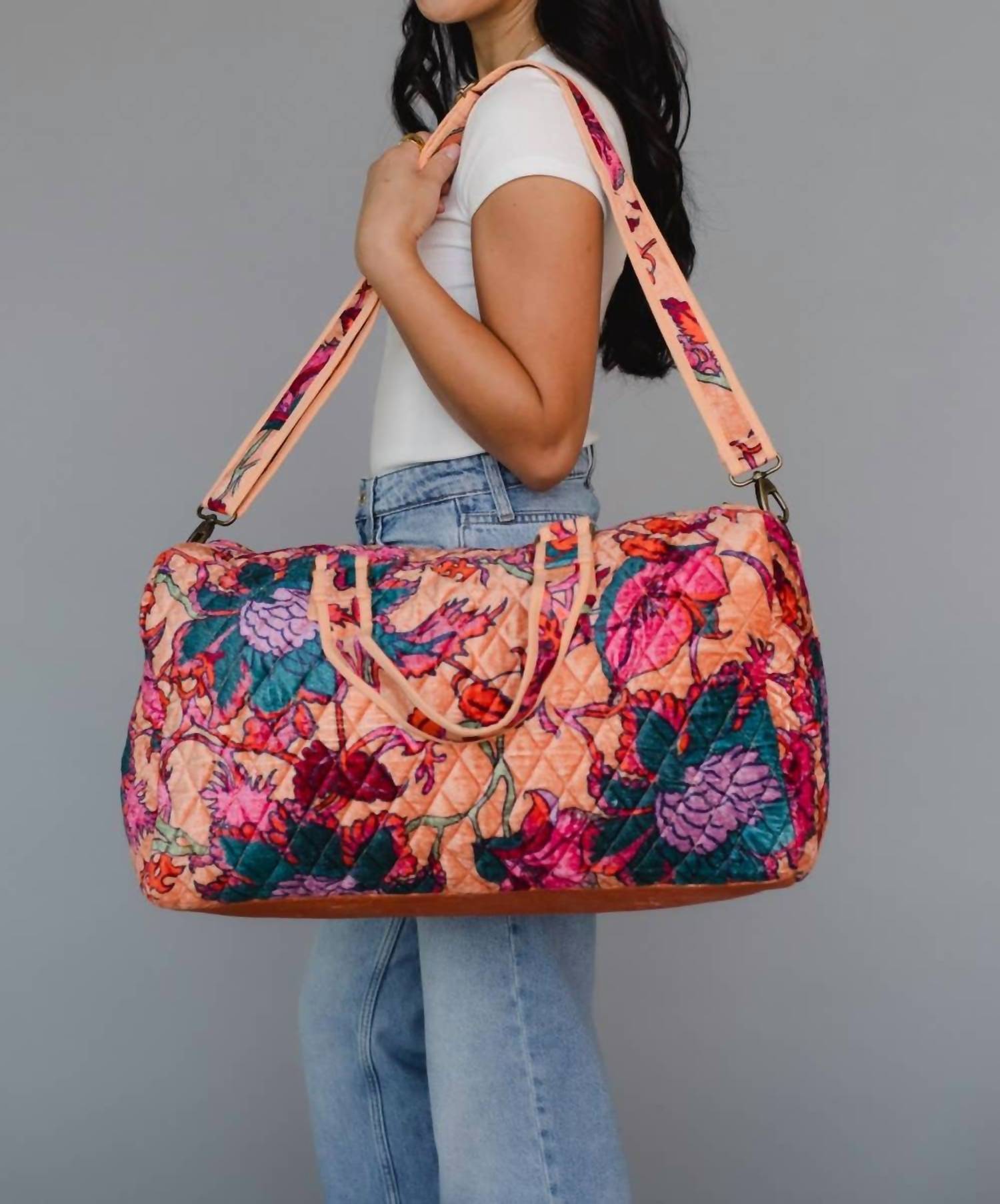 Panache Apparel - Women's Velvet Floral Duffel Bag