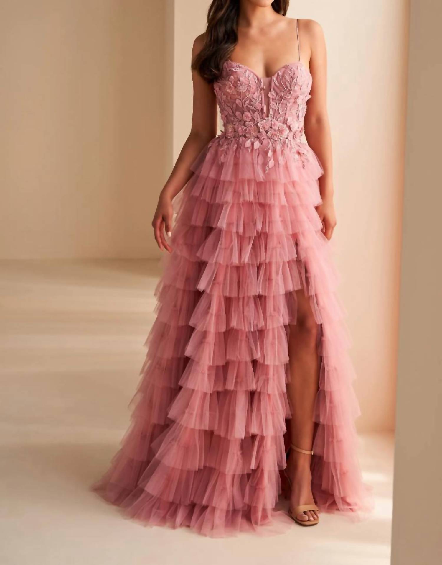 Ellie Wilde - Tiered Tulle Corset A-line Gown