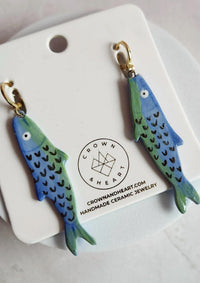 Crown & Heart - Women's Sardine Porcelain Statement Earrings