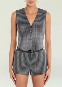 SER.O.YA Tatiana Sleeveless Vest in charcoal houndstooth - women's jacket