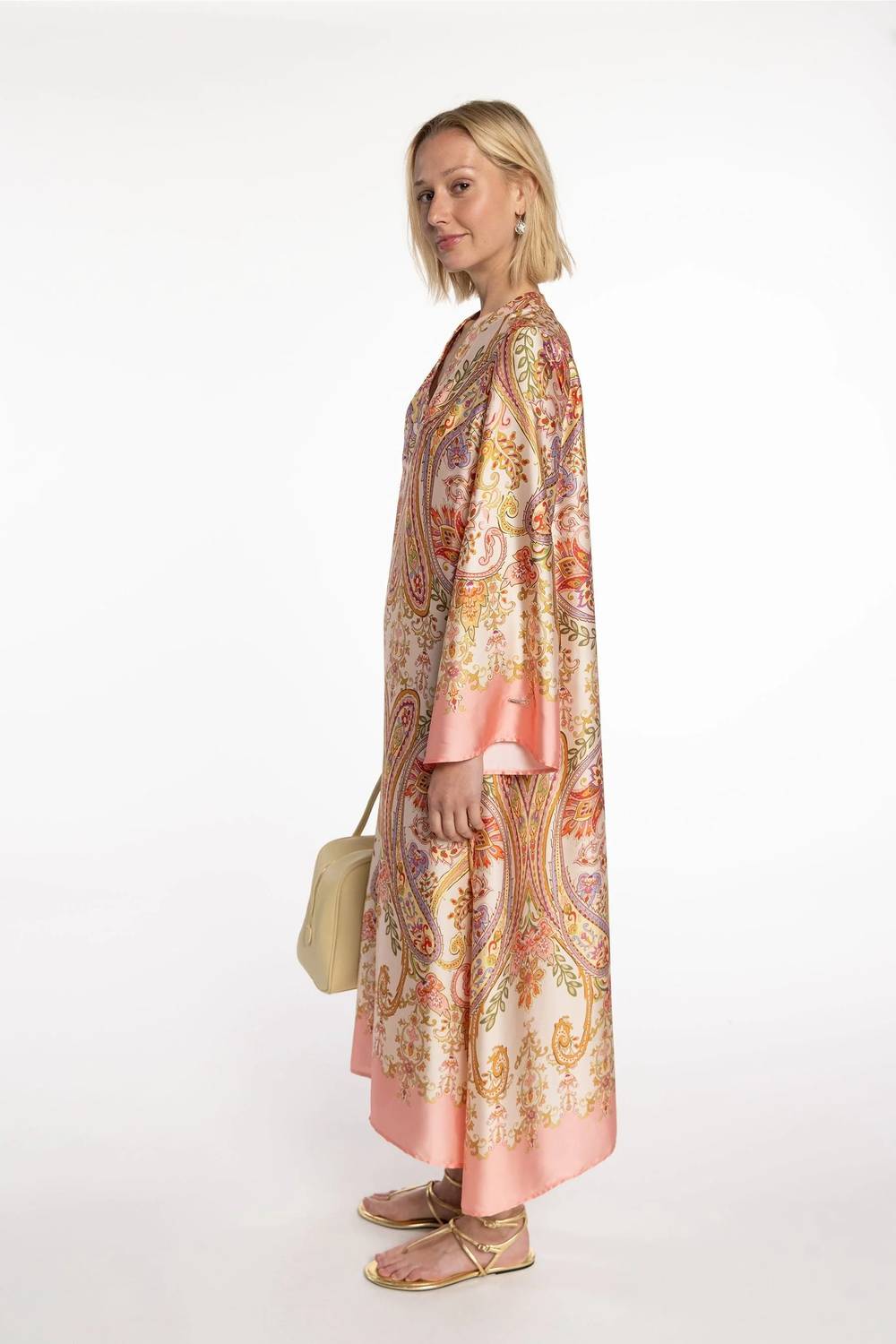 Naulover - Paisley Print Satin Maxi Dress