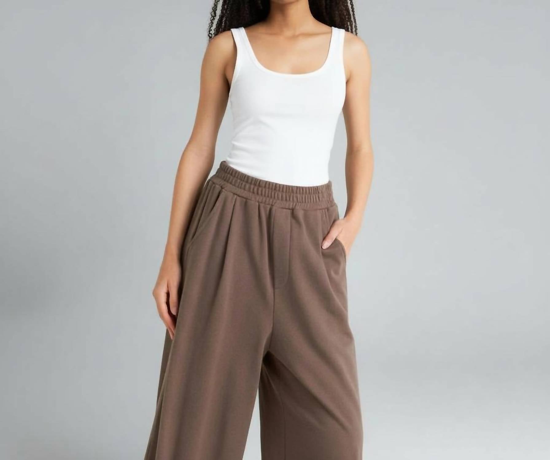 FLYING TOMATO Kendra Knit Trousers in cocoa brown - women's pants - alternate view
