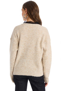 ALLISON NEW YORK Hepburn V-neck Sweater in oatmeal - women's sweater - detail view