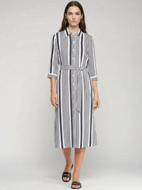 Vilagallo - 3/4 Sleeve Stripe Midi Shirt Dress