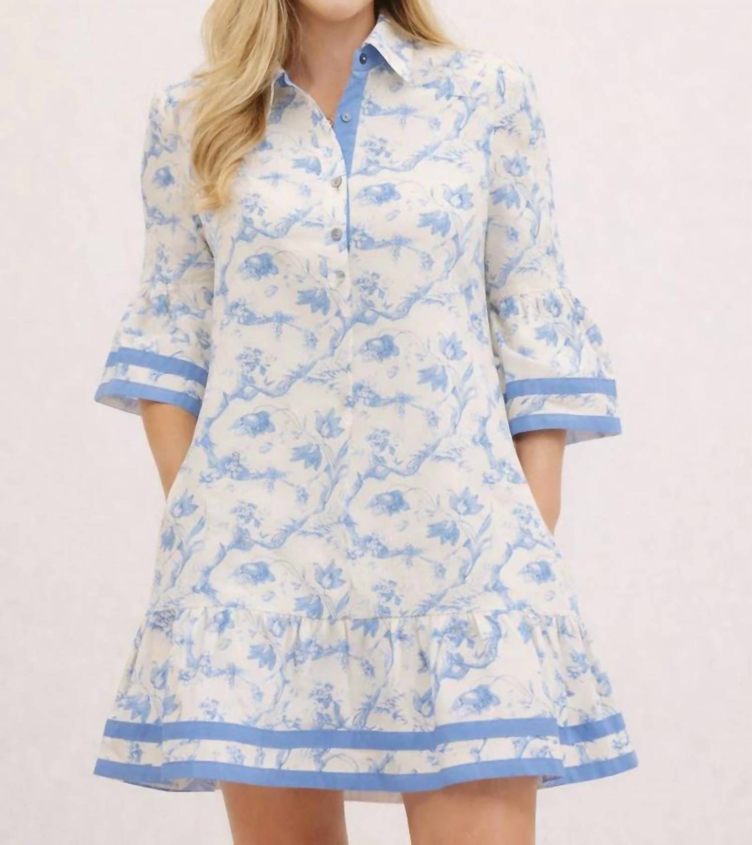 Entro - Surrey Toile Print Mini Dress With Contrast Trim