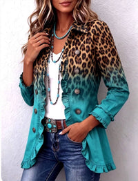 Vovalin - Leopard Ombre Ruffle Blazer Print Jacket