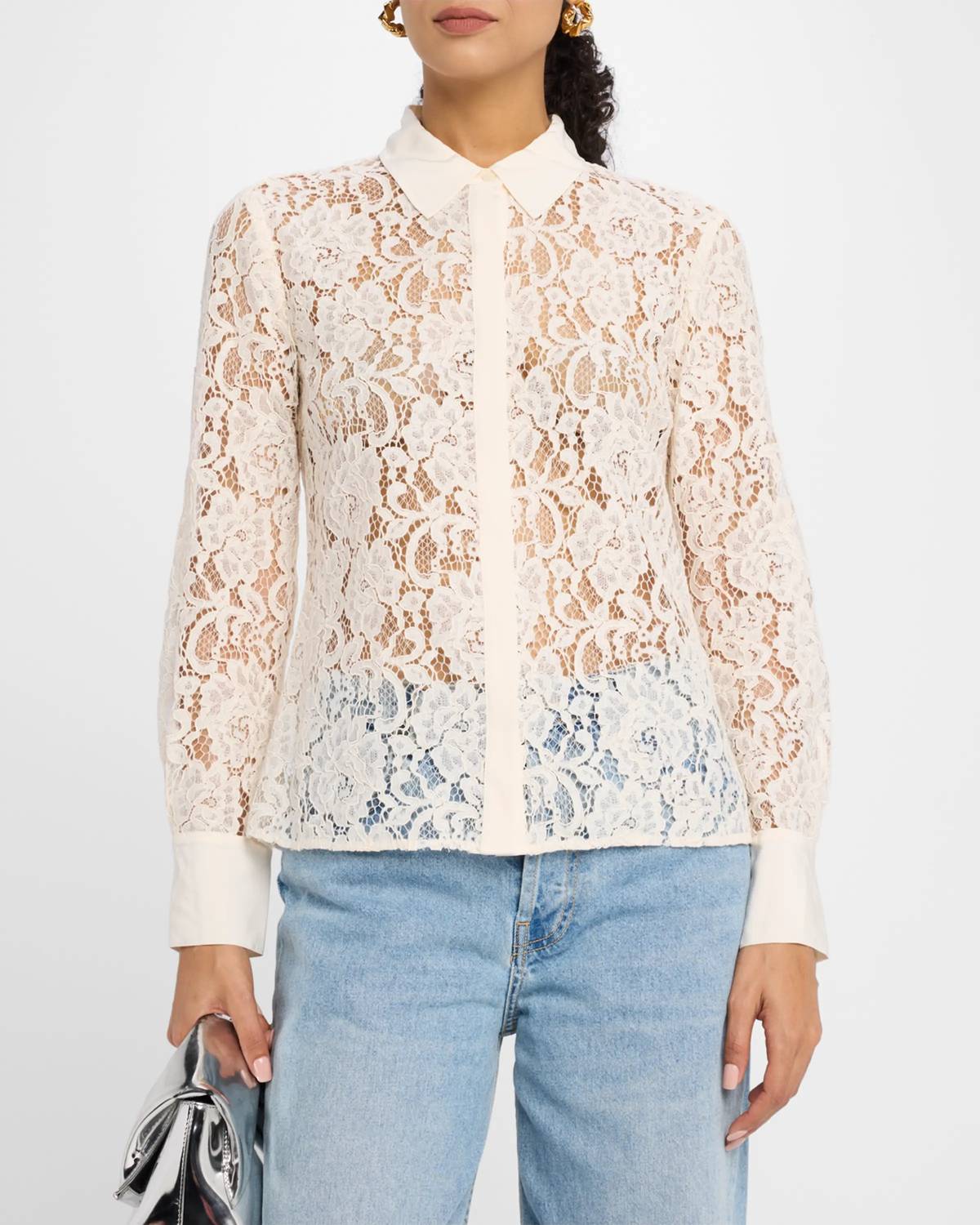 L'Agence - Miai Lace Button Down Blouse