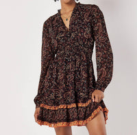 Apricot - Paisley Border Ruffle Dress