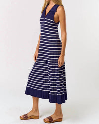 Lalavon - Striped Sleeveless Ribbed Midi Dress