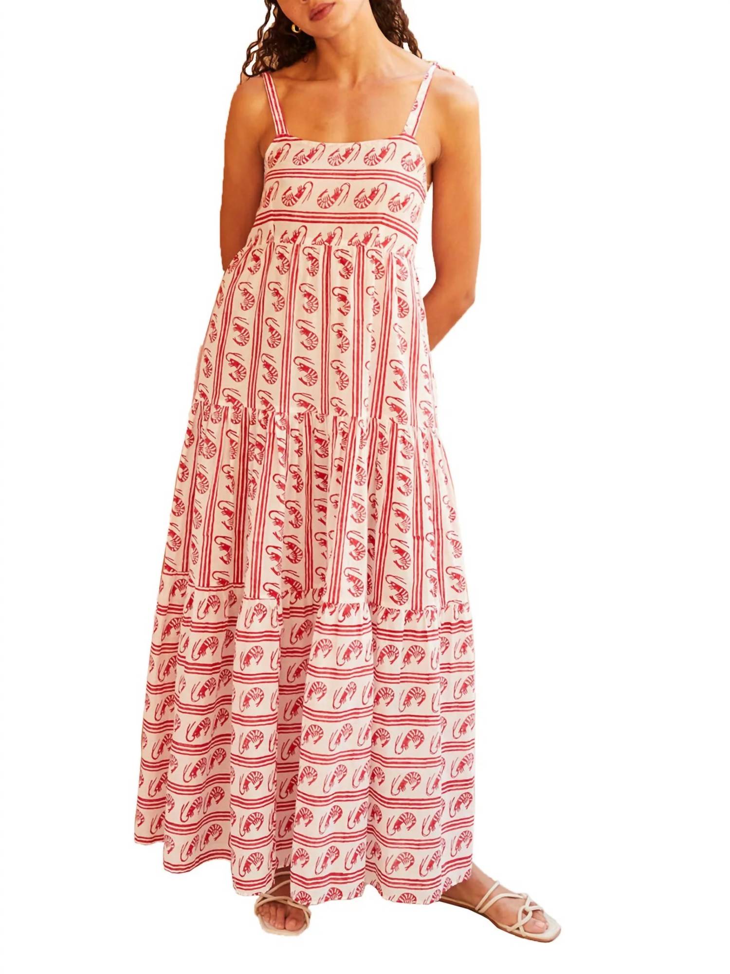 Trendsi - Striped Tie-Shoulder Tiered Maxi Dress