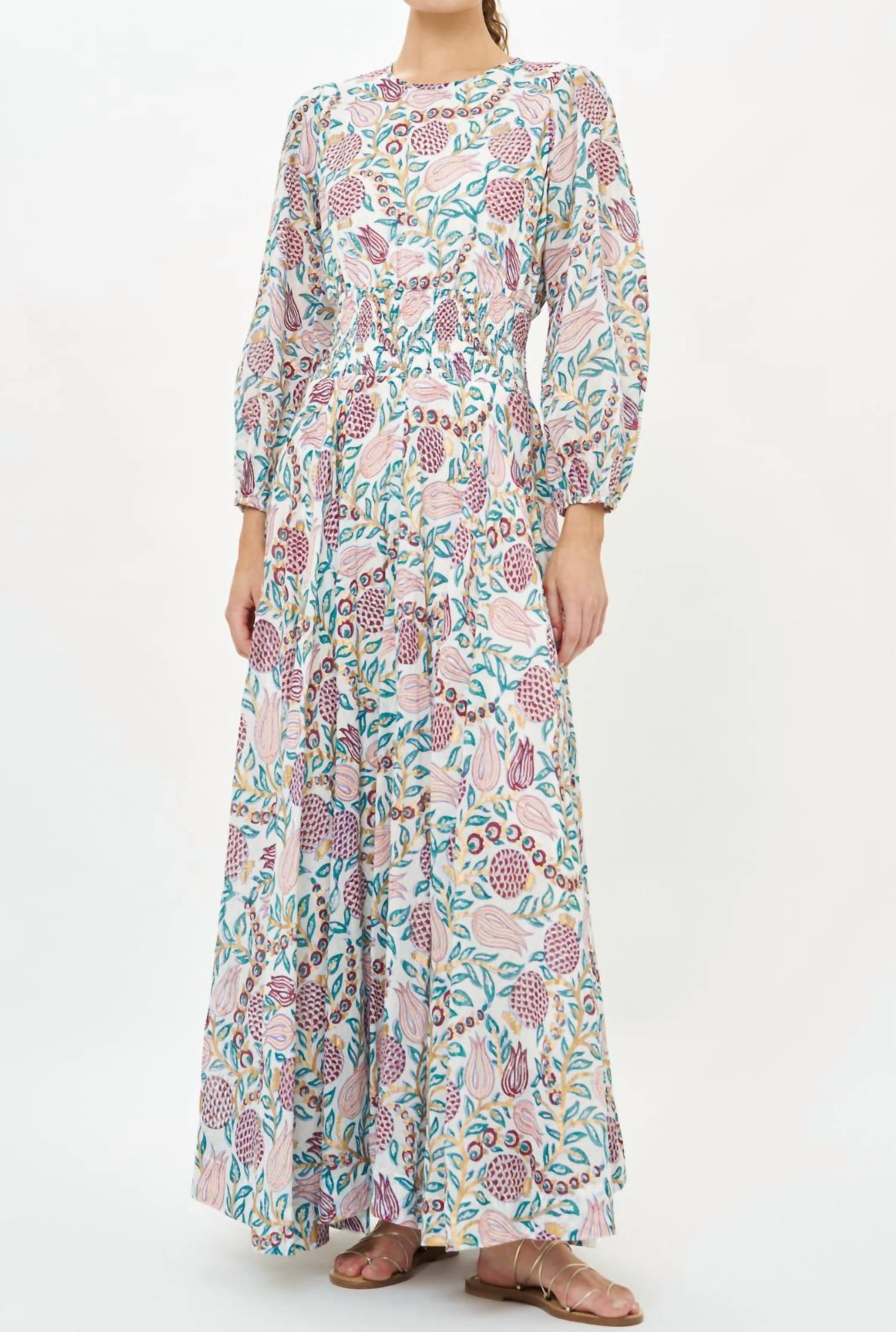 Oliphant - Smocked Waist Crewneck Maxi Dress