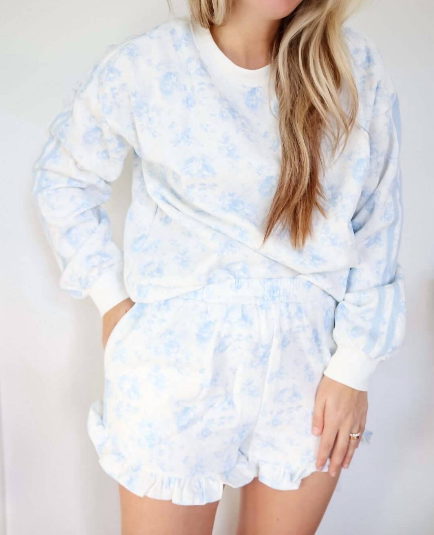 Peach Love - Anna Grace Floral With Stripe Sweatshirt & Shorts Set