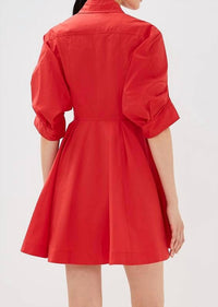 SIMKHAI Jazzie Short Sleeve Mini Dress in fiery red - women's dress - detail view