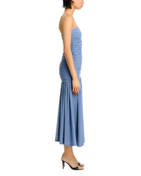 BARDOT Solana Gathered Mesh Strapless Maxi Dress in dusty blue - women's dress - alternate view
