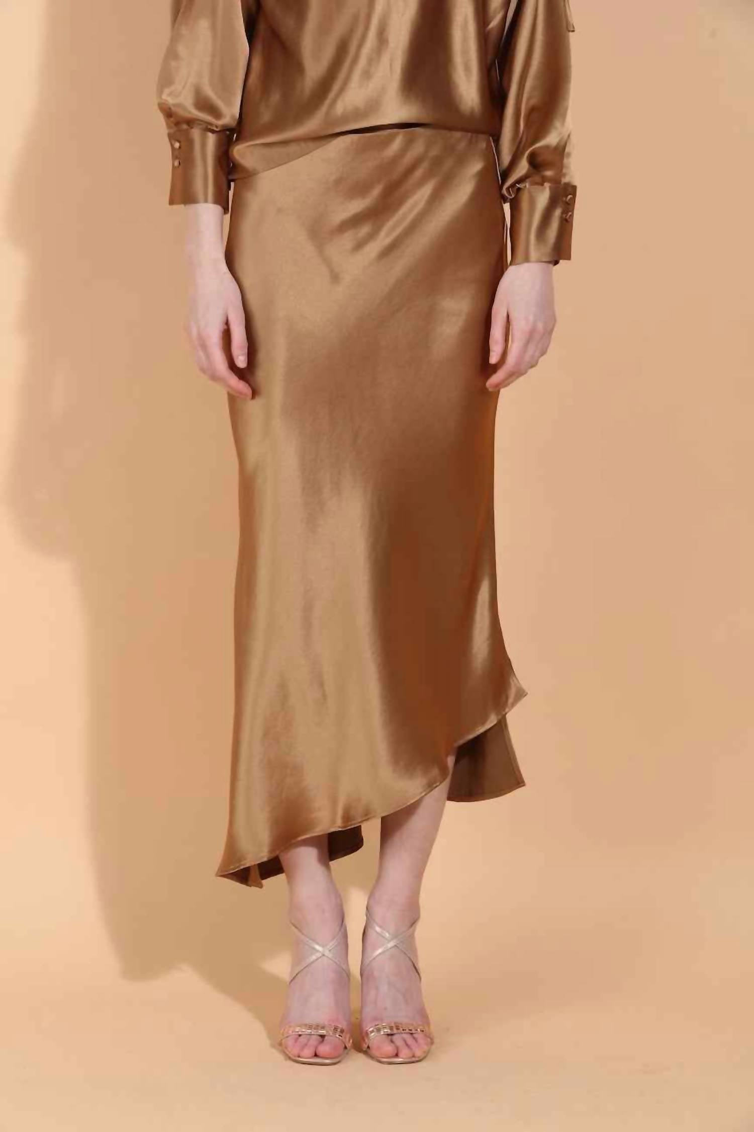 Jessie Liu - Asymmetrical Hem Satin Slip Midi Skirt