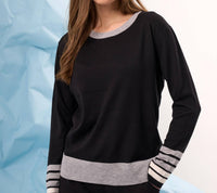french kyss Stripe Sleeve Scoop Neck Top in black slate - women's sweater