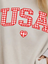 Livylu - America Usa Gingham Heart Reversible Mock Neck Sweatshirt