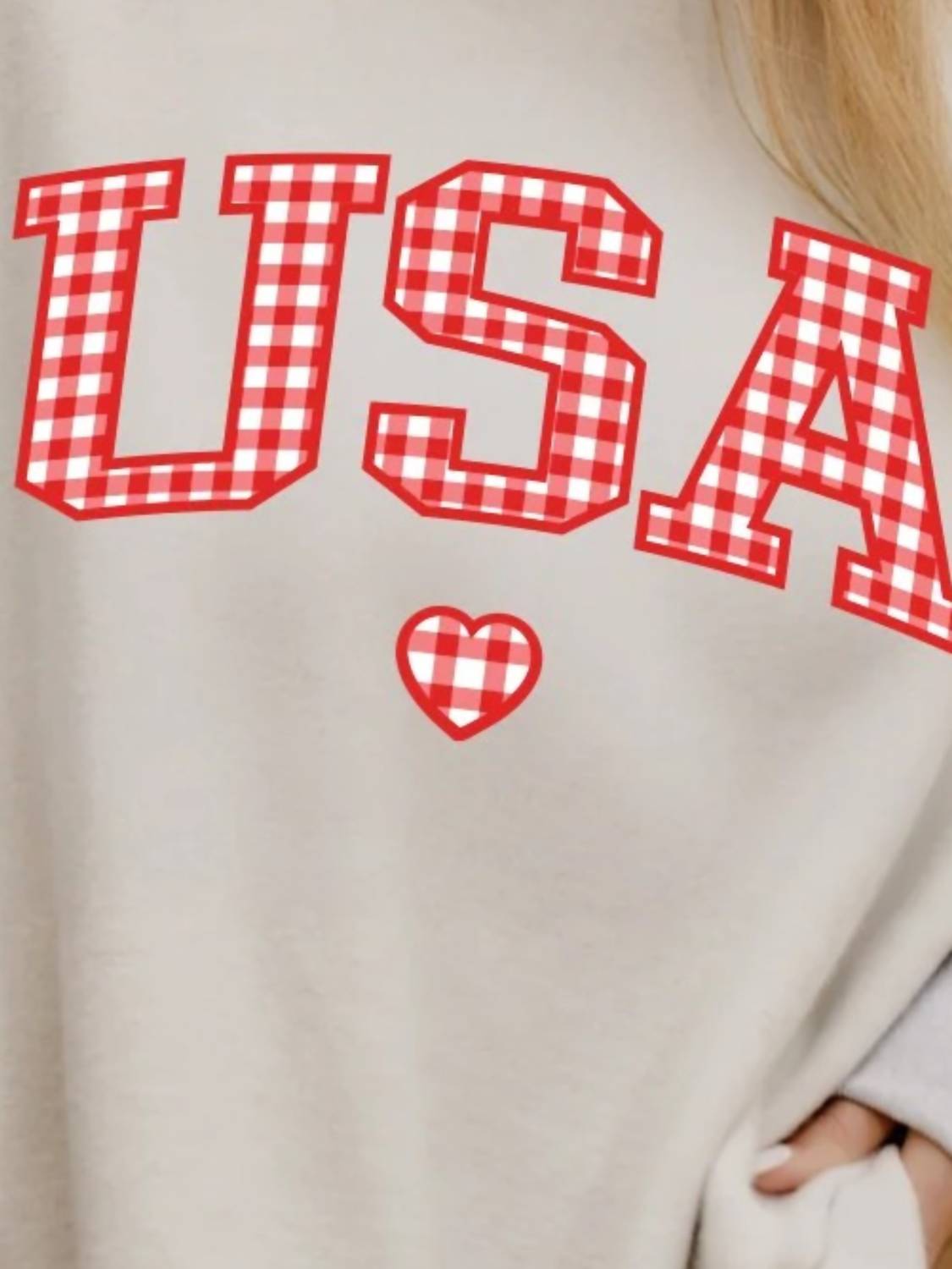 Livylu - America Usa Gingham Heart Reversible Mock Neck Sweatshirt