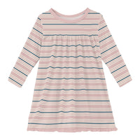 Kickee - Girls' Print Classic Long Sleeve Swing Dress