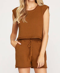 She + Sky - Rib Knit Sweater Shorts With Pockets