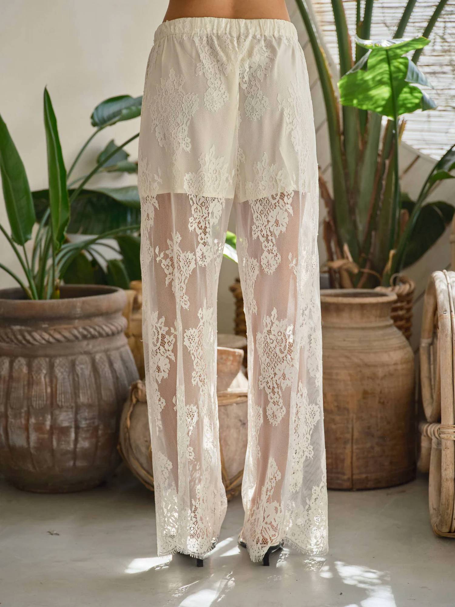 Aaron & Amber - Lace Pants With Shorts Lining